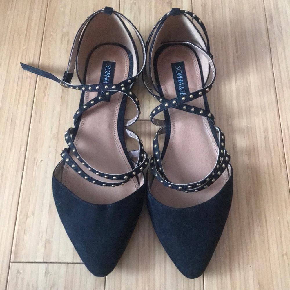 Sophie & Lee Black Studded Suede Flats